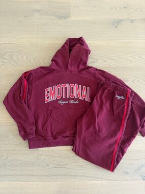 Emotional Support Hooded Sweatshirt & Joggers Set - Burgundy